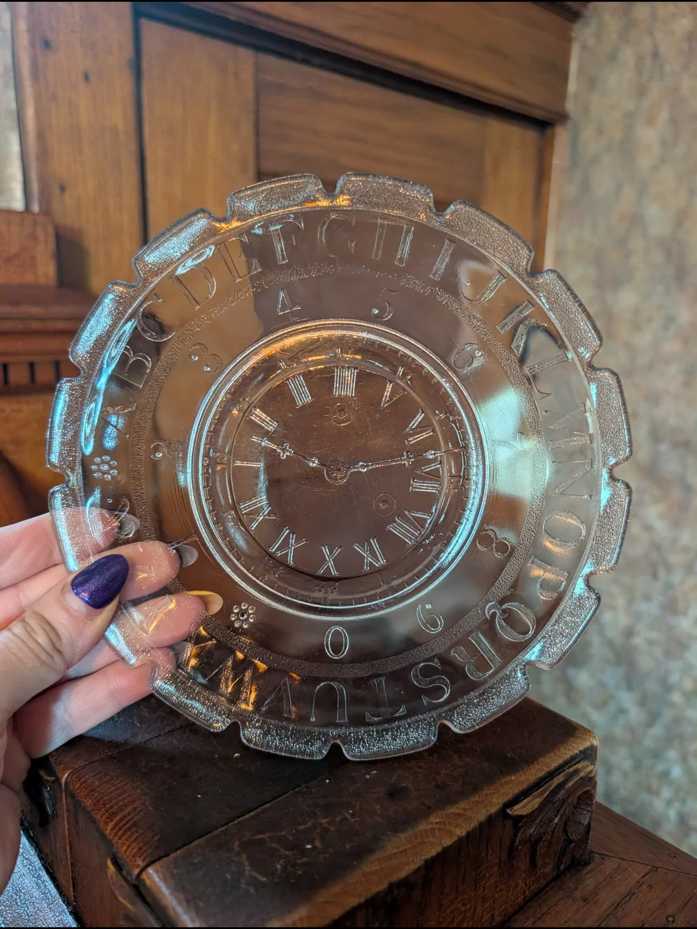 EAPG Pressed Glass Number and Alphabet Clock Childs Plate Children Antique